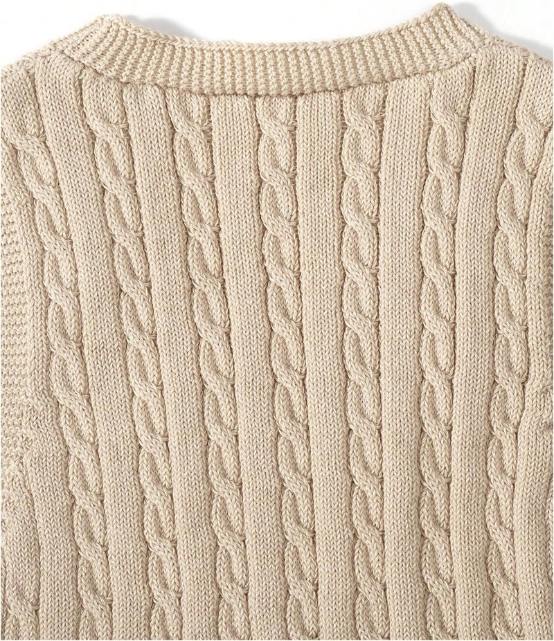 MakeMeChic Girl's Fall Cable Knit Vest Tops V Neck Sleeveless Cute Cropped Sweater Vest - Image 5